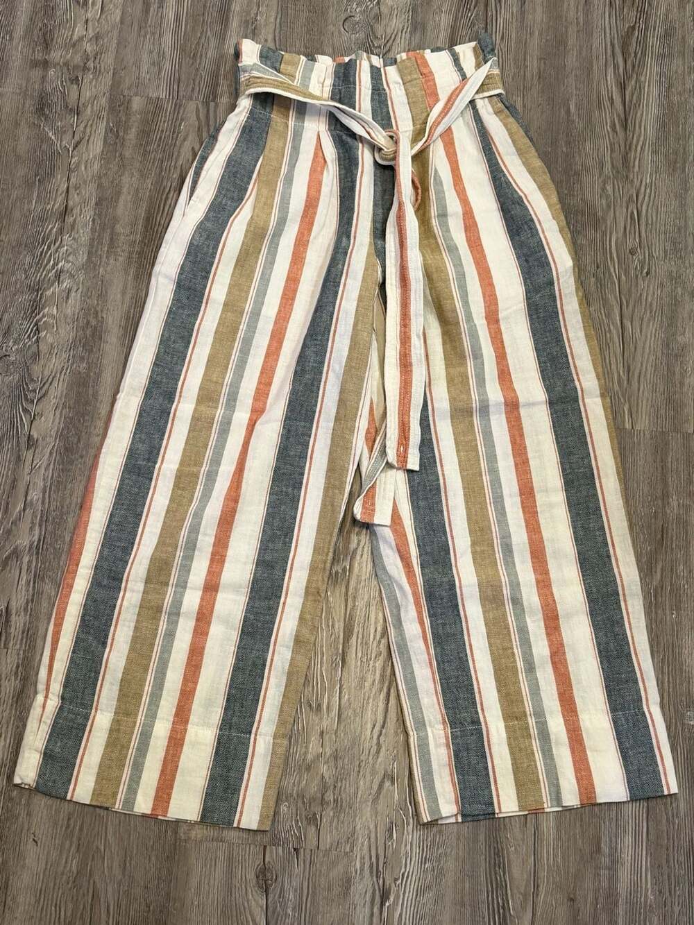 Madewell Huston Pull-On Crop Pants Size XS Multi Stripe Tie Waist